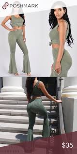 Olive Green Fashion Nova Matching Set Olive Green Set From Fashion Nova Includes Crop Top And Flare Pants Fashion Nova To Fashion Green Fashion Clothes Design