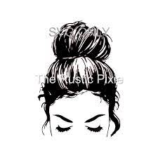 Messy Bun Svg Hair Bun Girl With Lashes Top Knot Etsy Bun Hairstyles Messy Bun Silver Grey Hair