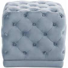 Light Blue Square Velvet Tufted Ottoman Footstool Ottomane Box Square