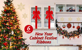 This next indoor christmas decoration idea is one that gives you a lot of options when you do not have a lot of space to decorate the way that you desire. Amazon Com 6 Pieces Christmas Cabinet Festive Ribbons Christmas Door Ribbon And Bows For Christmas Party Decorations Red Home Kitchen