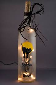 Black Bottle And Yellow Things Halloween Wine Bottle Light Limited Edition Black Cat Hand Painted Bottle Of Boos Yellow Full Moon Wine Bottle Crafts Halloween Wine Bottles Bottle Crafts