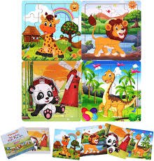 Our jigsaw puzzles are simple, yet still provide enough of a challenge to help children build skills such as visual reasoning, spacial awareness, short term memory, and logic. Amazon Com Flormoon Wooden Jigsaw Puzzle For Kids 3 4 5 6 Year Old Large Piece No Sawdust No Fading Preschool Animals Learning Toys For Boys Girls 4 Puzzles Giraffe Lion Panda Dinosaur Toys Games