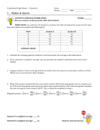 Pogil Activity Average Atomic Mass High School Chemistry Chemistry Atom Activities