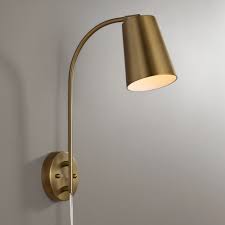 Pauwer plug in wall sconce set of 2 swing arm wall lamp with plug in cord and fabric shade wall light fixtures for hallway bedroom living room (beige shade) 4.7 out of 5 stars. 360 Lighting Modern Wall Lamp Warm Brass Plug In Light Fixture Adjustable Head Curved Arm For Bedroom Bedside Living Room Reading Walmart Com Walmart Com