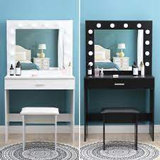 Folding dressing makeup vanity set table with 4 drawers stool and mirror black. White Dressing Tables With Stool For Sale Ebay