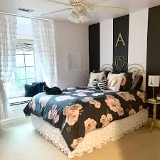 Black And White Striped Floral Bedding The Emily Meritt Bed Of Roses Duvet Cover Sham Black Blush In 2020 Black Bedroom Decor Girl Bedroom Walls Black White And Gold Bedroom