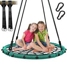 This playset can include 9 kids to play at the same time. 40inch Outdoor Tree Swing Saucer Swing Round Plate For Kids Bis 300kg Waterproof Outdoor Toys Structures Co Toys Hobbies