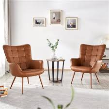 Smilemart Faux Leather Wingback Accent Chair Upholstered Biscuit Tufted Club Accent Chair Contemporary Chair With Armchair For Living Room Bedroom Brown Walma In 2021 Leather Chair Living Room Brown Leather Chair