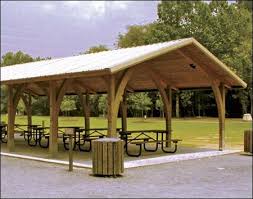 24 X 44 Laminated Wood Open Knee Phoenix Pavilion Shown W Metal Roof Tables Not Included In 2020 With Images Backyard Pavilion Outdoor Pavilion Backyard Retreat