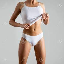 下着姿の女性の美しいスリムなボディの写真素材・画像素材 Image 41992675