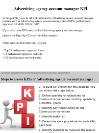 Looking for more job opportunities? Advertising Agency Account Manager Kpis Performance Appraisal Performance Indicator