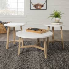 Manor Park Mid Century Modern Round Coffee Table White Marble Light Oak Walmart Com In 2020 Coffee Table Living Room Modern Round Coffee Table Modern Mid Century Modern Round Table