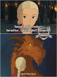 Seasmoke 🐉 bowing down his head to Rhaneyra, and her dragon Syrax shows  the loyalty of Seasmoke to the Targaryen house and His allegiance to  Rhaneyra as the queen, and also because