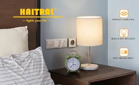 Haitral Bedside Table Lamp Small Nightstand Lamp With Marble Base Lamp For Bedroom Office Girls Room Gold Amazon Com