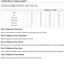 Forever 21 Jeans Size Chart Best Picture Of Chart Anyimage Org