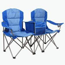 kamp rite kampcc376 outdoor camping furniture beach patio sports 2 person double folding lawn chair with cooler and cup holders blue lawn chairs beach patio camping furniture