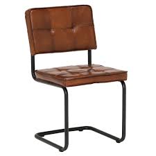 One chair has slight damaged leather on seat, as shown in picture. Byron Leather Dining Chair Light Brown Dining Chairs Dining Room