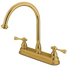 Knowing how to install a kitchen faucet will not only save you some bucks right away, but its technical details will also come in handy with maintenance in the future. Kingston Brass Restoration Two Handle Polished Brass Kitchen Faucet At Menards