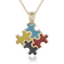 Silver tone plated puffed autism awareness puzzle piece heart necklace. Autism Awareness Puzzle 14k Yellow Gold Enamel 16 Inch Pendant Necklace Overstock 12837568