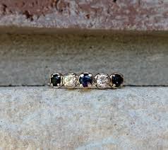 Vintage Sapphire Diamond Band Ring In White And Yellow Gold Sapphire Wedding Band Sta Sapphire Antique Ring Sapphire And Diamond Band Sapphire Wedding Band