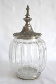 Jar Clear Glass Ribbed Apothecary Jar W Ornate Metal Lid Beautiful