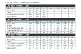 Lab Coat Size Chart Singlomax Apparel