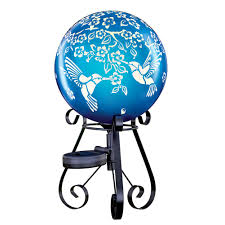 Overall dimensions 10 sphere x 11.5 h; Collections Etc Solar Hummingbird Gazing Ball On Scrolling Black Metal Stand Whimsical Outdoor Decor Garden Sculptures Statues Gazing Balls