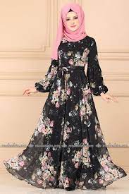 modaselvim elbise balon kol tesettur elbise 2219ms212 siyah sifon elbise basortusu modasi musluman modasi
