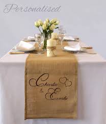 They are frayed and ready to go but i can't go near them w/o getting full navy lint. Personalised Embroidered Burlap Table Runner Withcongratulations