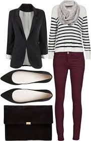 Black And White Striped Shirt Outfit Women S Burgundy Jeans Striped Tee Sweater And Black Blazer Inspiration To Wear My Striped Sweater Sweatshirt With My Burgundy Burgundy Jeans Fashion Casual Outfits