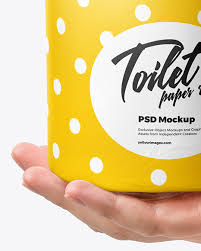 Toilet Paper Roll In A Hand Mockup In Packaging Mockups On Yellow Images Object Mockups