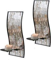 The sonneman candle wall sconce is an homage to the ancient lighting practice, the form is made modern with a sleek shape and contrasting materials. Amazon Com Whole Housewares Decorative Metal Wall Candle Sconces Wall Candle Holders Mosaic Glass Set Of 2 Brown Home Improvement