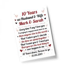 Maybe you're looking for the perfect gift for your wife or perhaps it's your parents' 25th wedding anniversary and you want something to mark the occasion. 10th Wedding Anniversary Gift For Husband Or Wife Print Keepsake