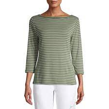 Time And Tru Women S Boat Neck T Shirt With 3 4 Length Sleeves Walmart Com