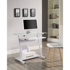 Small White Computer Desk Metal Glass Keyboard Shelf Bedroom Kids School Table