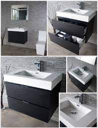 A floating bathroom vanity or a wall mount cabinet is a great option to create the illusion. Bliss 30 Black Wall Mount Modern Bathroom Vanity Modern Bathroom Vanities And Sink Consoles Black Walls Modern Bathroom Vanity Bathroom Design