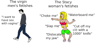 The virgin men's fetishes VS the Stacy women's fetishes. : r/virginvschad