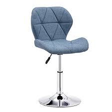 Breakfast Barstools Upholstered Swivel Adjustable Kitchen Counter Dining Chairs Stool With Steel Footrest Base Blue Line Linen Cushion Upholster Bar Stools