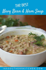 Navy Bean And Ham Soup Made Easy With Canned Beans Ham Hocks Carrots Celery Dried Rosemary And Thyme And A Lit Ham And Bean Soup Ham Soup Recipes Ham Soup