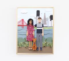 Portrait Personnalise Couples Portrait Art De San Francisco San Francisco Ligne D Horizon Art Pont Golde Custom Portraits Art Therapy Projects Portrait Art