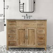48 Woodland Italian Carrara Marble Natural Fir Bathroom Vanity Wood Bathroom Vanity Single Bathroom Vanity