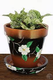Hand Painted Terra Cotta Clay Pot White Flowers Decorative Etsy Painted Flower Pots Plant Pot Decoration Painted Plant Pots