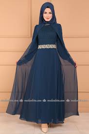Gupur Detay Kolyeli Sifon Abiye Alm3005 Indigo Fashion Pakistani Fashion Dresses With Sleeves