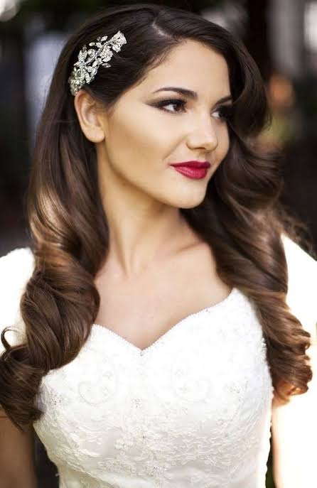 Wedding hairstyles for long hair half up half down - Google Search | Vintage hair down wedding,