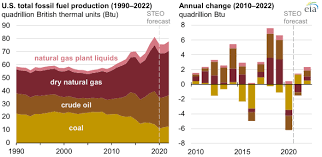 Oil can last up to 50 years, natural gas up to 53 years, and coal up to 114 years. Fossil Fuel Production Expected To Increase Through 2022 But Remain Below 2019 Peak Today In Energy U S Energy Information Administration Eia