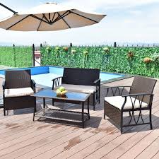 Giantex 4 Pz Mobili Da Giardino Set Outdoor Patio Pe Di Vimini Rattan Deck Divano Tavolo Sedie Set Con Cuscini Hw55431 Innengarten Im Freien Sitzplatz