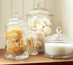 View in room our pb classic glass canisters come in assorted shapes and sizes to store everyday essentials from bath beads to cotton balls. For My Master Bathroom Glass Canisters Bathroom Jars Glass Bathroom