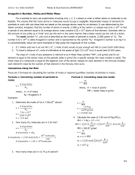 Moles Stoichiometry Worksheet W1 Avogadro S Number