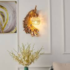 Best offer.modern gold crystal wall lights bedside for bedroom living room home decoration led sconce bathroom indoor fixtures lights & lighting » indoor lighting free shipping worldwide! Peacock Shaped Corridor Wall Light Farmhouse Resin 1 Bulb Wall Sconce With Hemisphere Cryst In 2021 Wall Lights Living Room Wall Lamps Bedroom Wall Sconces Living Room