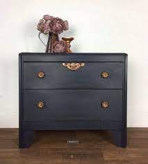 Navy Blue And Bronze Vintage Chest Of Drawers Hand Painted Vintage Chest Of Drawers Black Painted Furniture Chest Of Drawers Upcycle